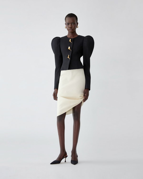 Asymmetric Gathered Knee-Length Skirt