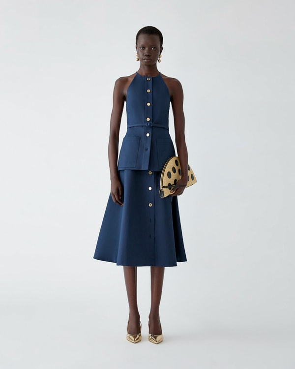 Button-Front Midi Skirt