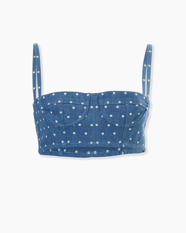 Polka Dot Denim Cropped Bustier Top