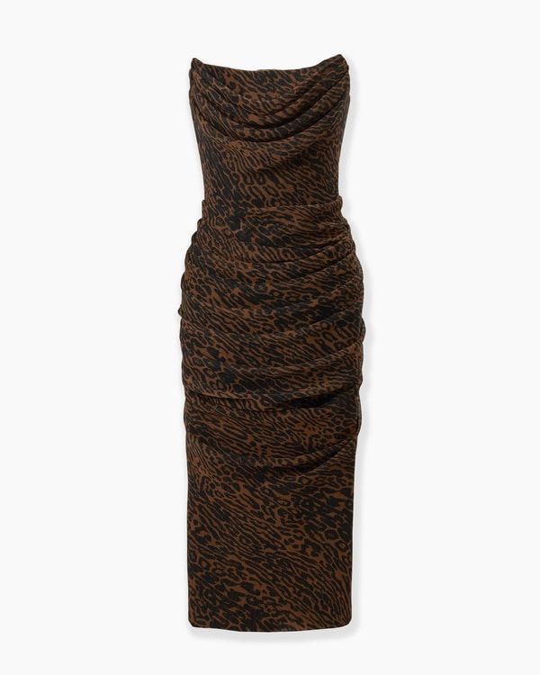 Draped Leopard Print Chiffon Dress
