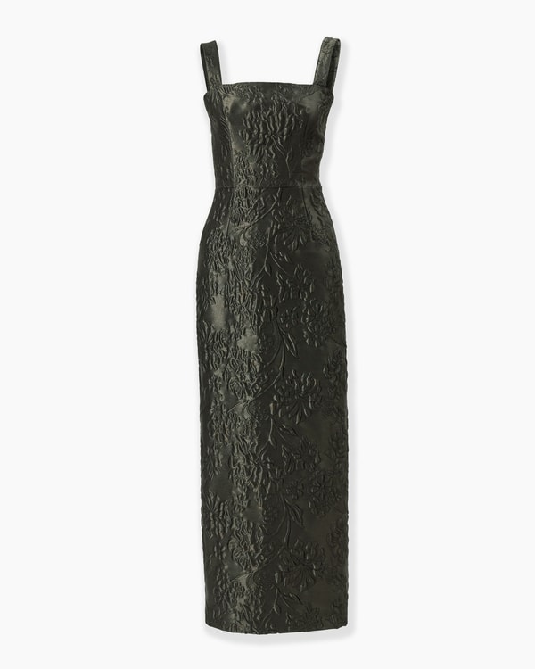Floral Cloque Lurex Jacquard Column Dress