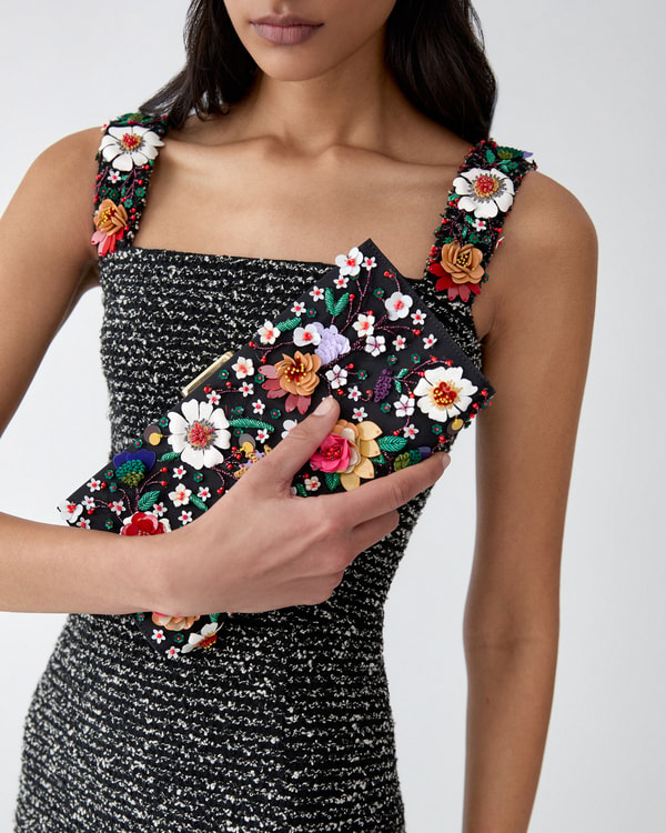 Pats Floral-Embroidered Satin Clutch