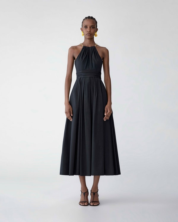 Chain-Strap Halterneck Midi Dress
