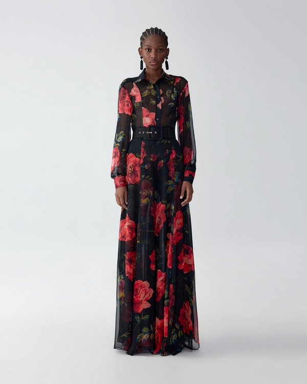 Rose-Print Chiffon Shirt