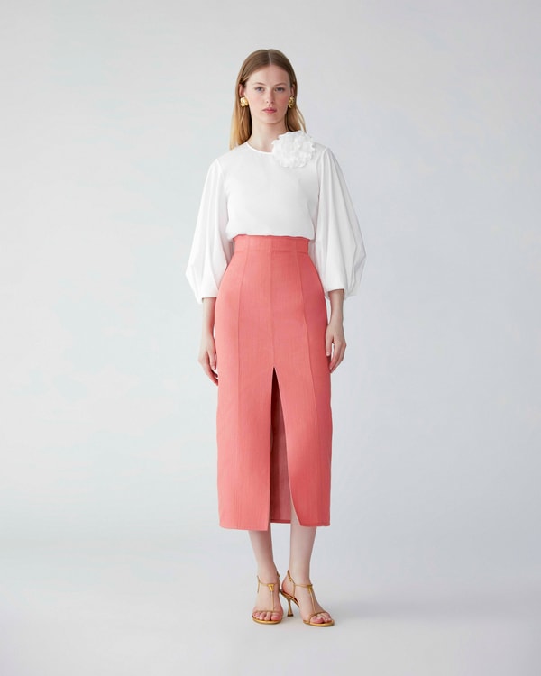 Denim High-Waist Midi Skirt