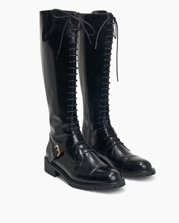Spazzolato Leather Tall Lace-Up Boots