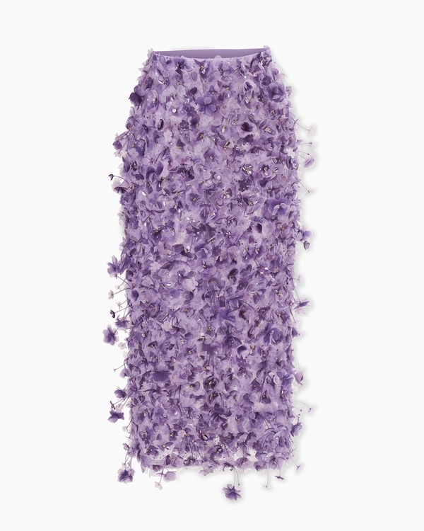 Violet-Embroidered Pencil Skirt
