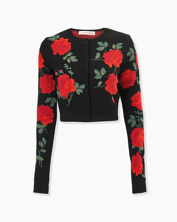 Rose Jacquard Cropped Cardigan