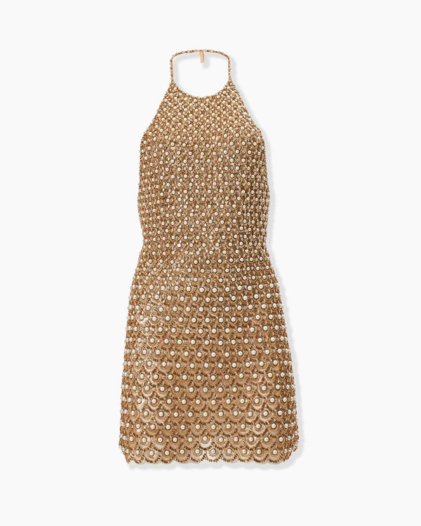 Gold Embellished Halterneck Mini Dress