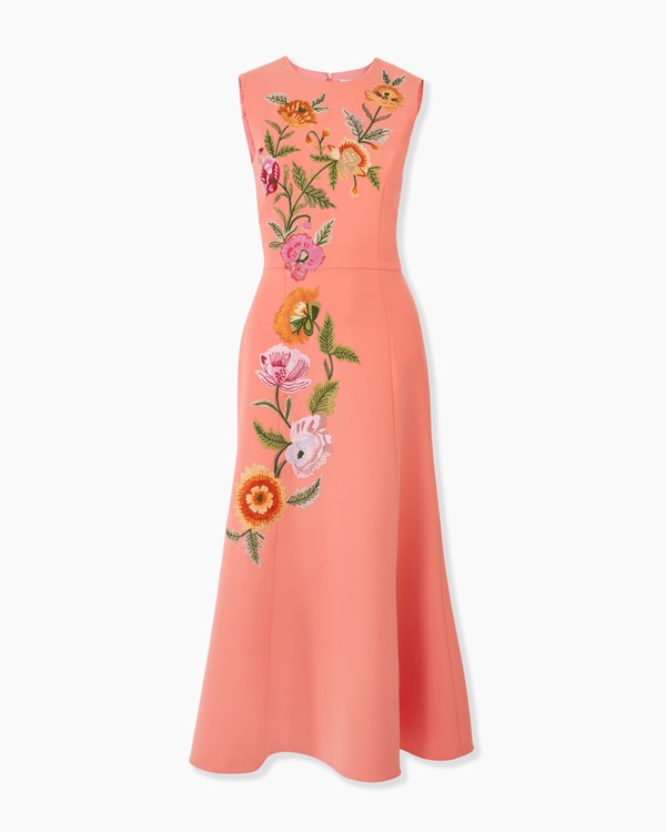 Floral-Embroidered Midi Dress