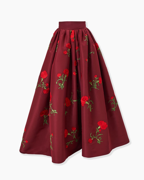 Carnation-Embroidered Ball Skirt