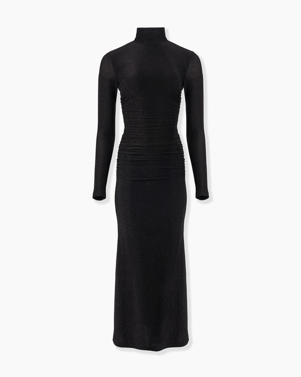 Lurex Jersey Turtleneck Midi Dress
