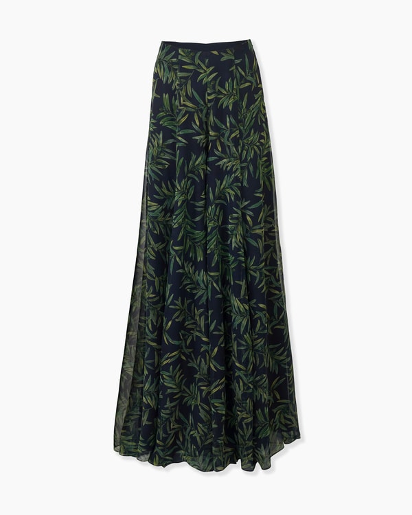 Olive Branch-Print Extra-Wide Leg Iris Pants