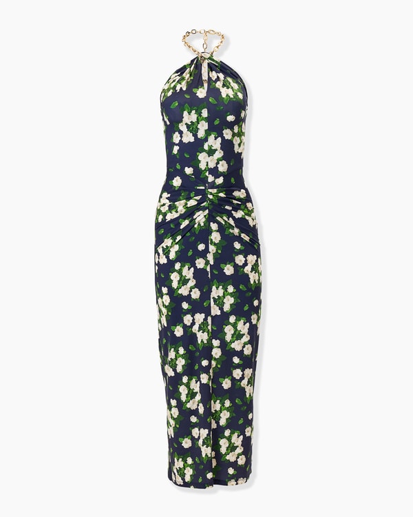 Floral-Print Jersey Halterneck Dress