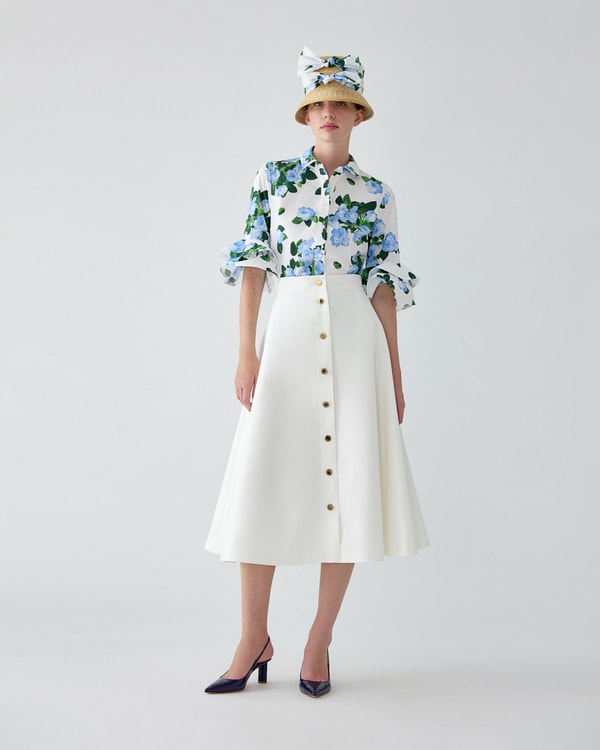 Button-Front Midi Skirt