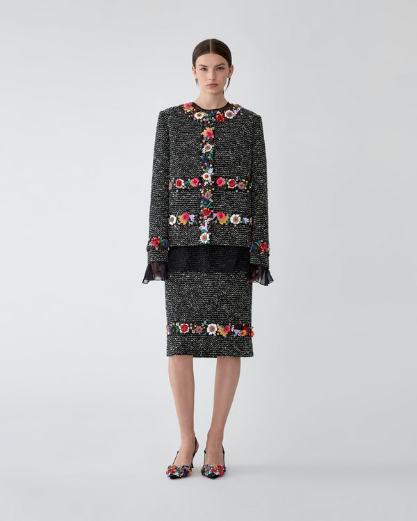 Floral-Embroidered Tweed Jacket