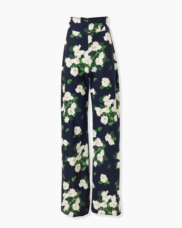 Rose-Print Wide-Leg Diane Pants