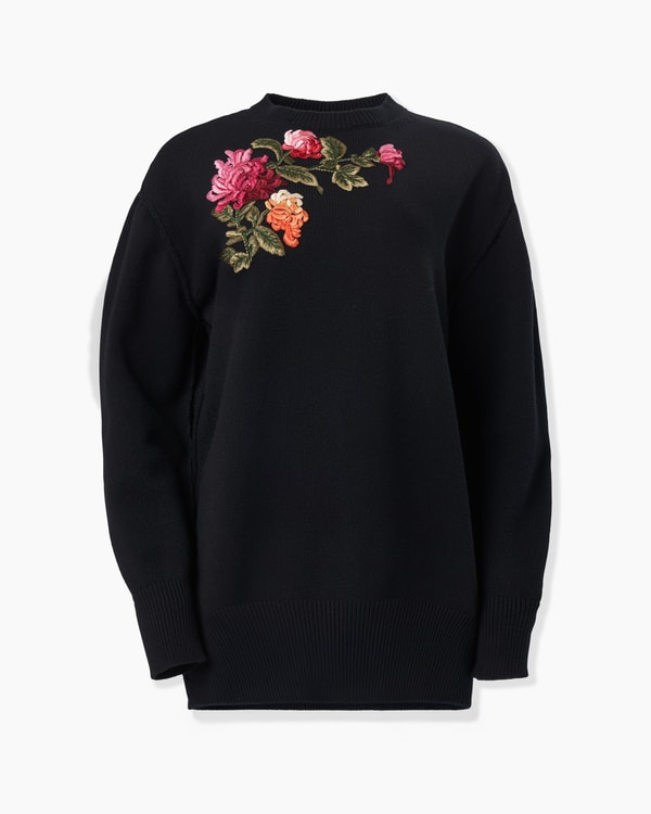 Chrysanthemum-Embroidered Oversized Sweater