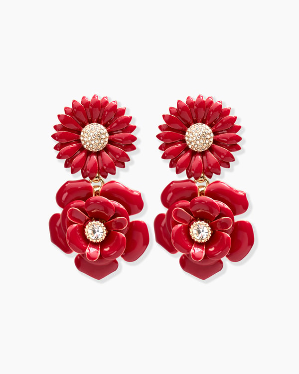 Enamel Mixed Flower Drop Earrings