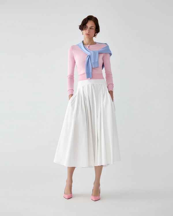Drop Waist Pleated Midi Skirt