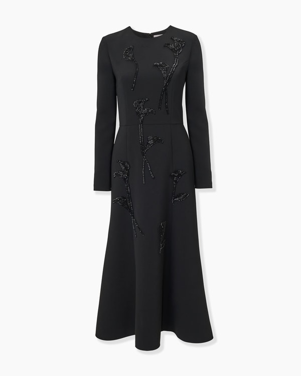 Floral-Embroidered Midi Dress