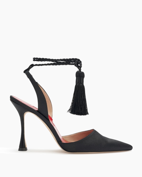 Satin Slingback Pumps with Tassels