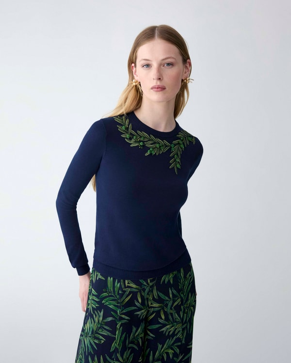 Olive-Branch Embroidered Sweater