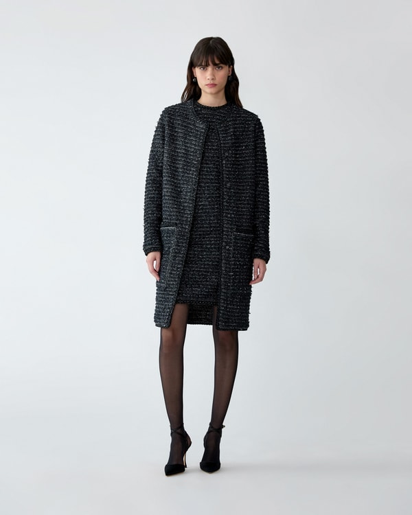 Sequined Knit Tweed Wool Coat