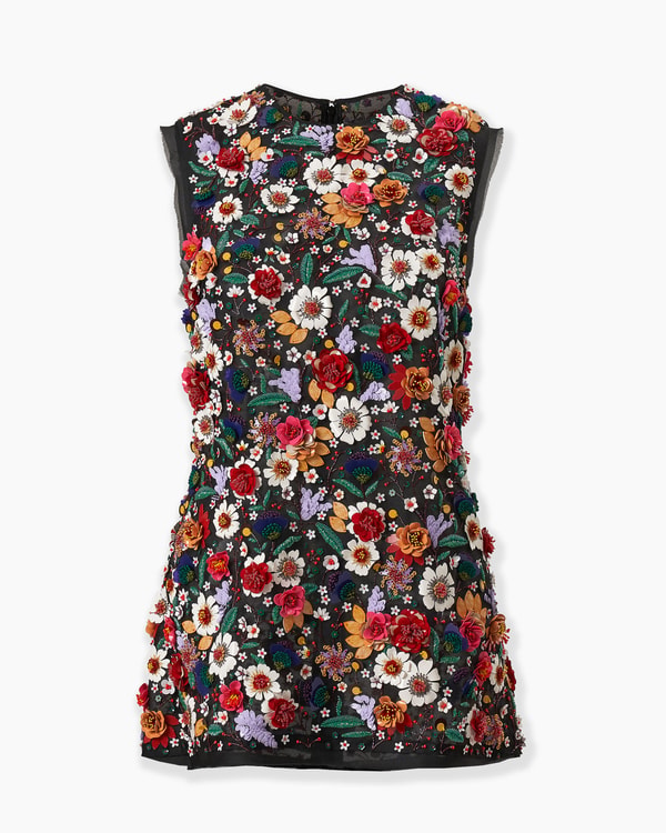Multicolor Floral-Embroidered Organza Top