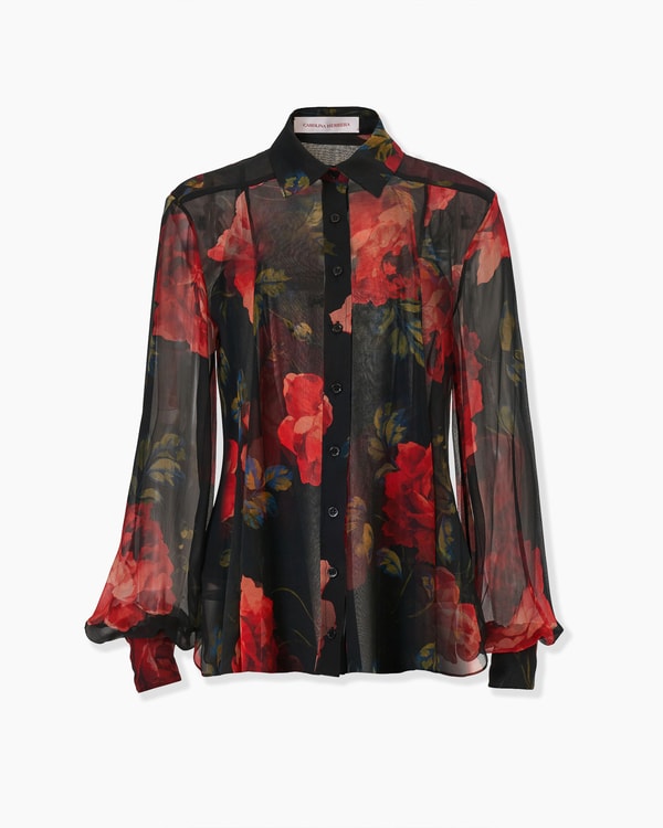 Rose-Print Chiffon Shirt