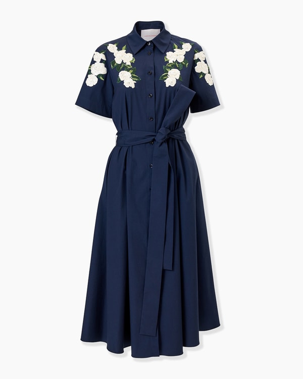 Floral-Embroidered Shirt Dress