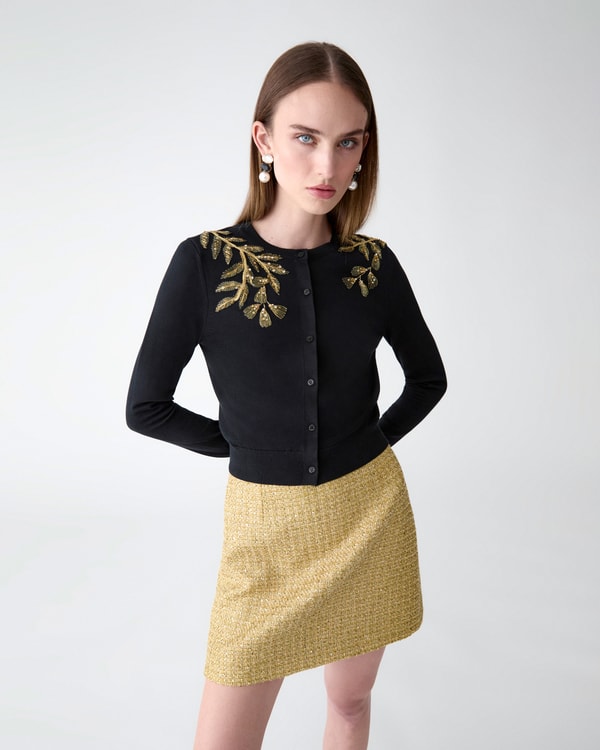 Gold Leaf-Embroidered Cardigan