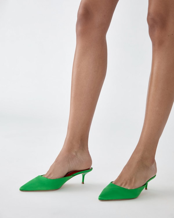 Satin Kitten Heel Mule