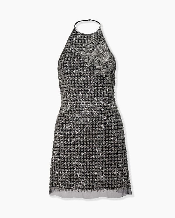 Metallic Embroidered Tulle Mini Dress