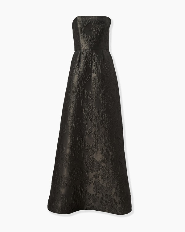 Floral Cloque Lurex Jacquard Strapless Gown