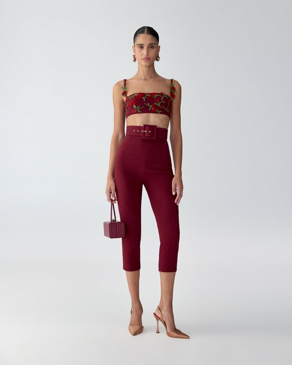 Floral-Embroidered Bandeau Top