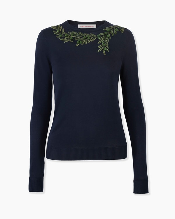 Olive-Branch Embroidered Sweater