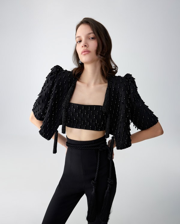 Crystal-Embroidered Cropped Jacket