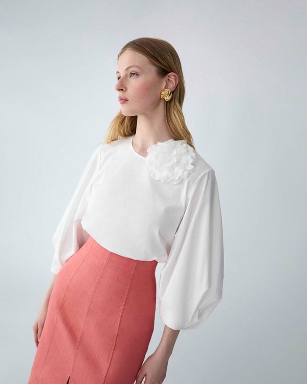 Puff-Sleeve Top with Rosette