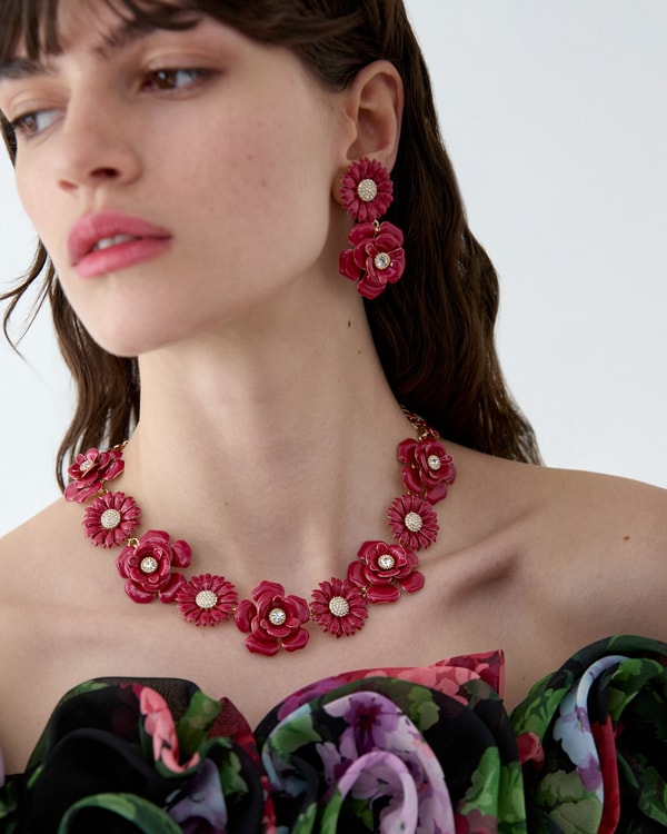 Enamel Mixed Flower Drop Earrings