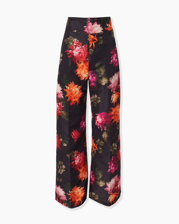 Chrysanthemum-Print Wide-Leg Diane Pants