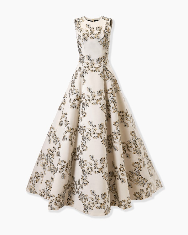 open lace back dress Embroidered Sleeveless Bateau Neck Gown