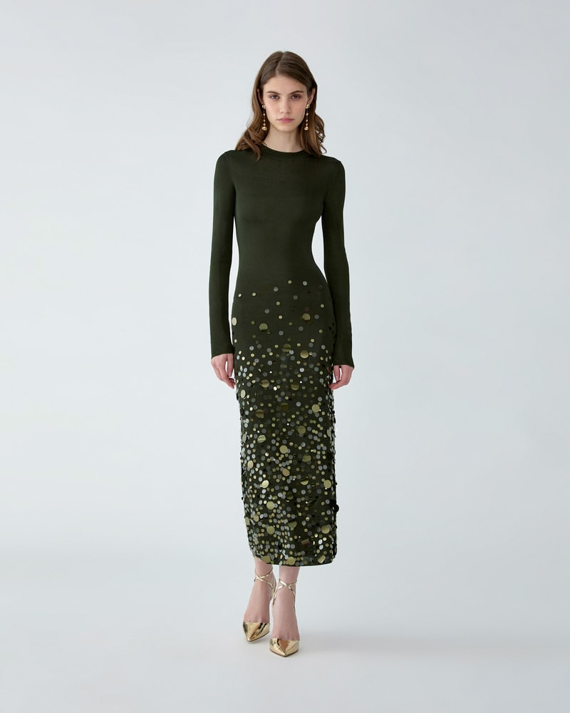 Paillette-Embroidered Knit Dress