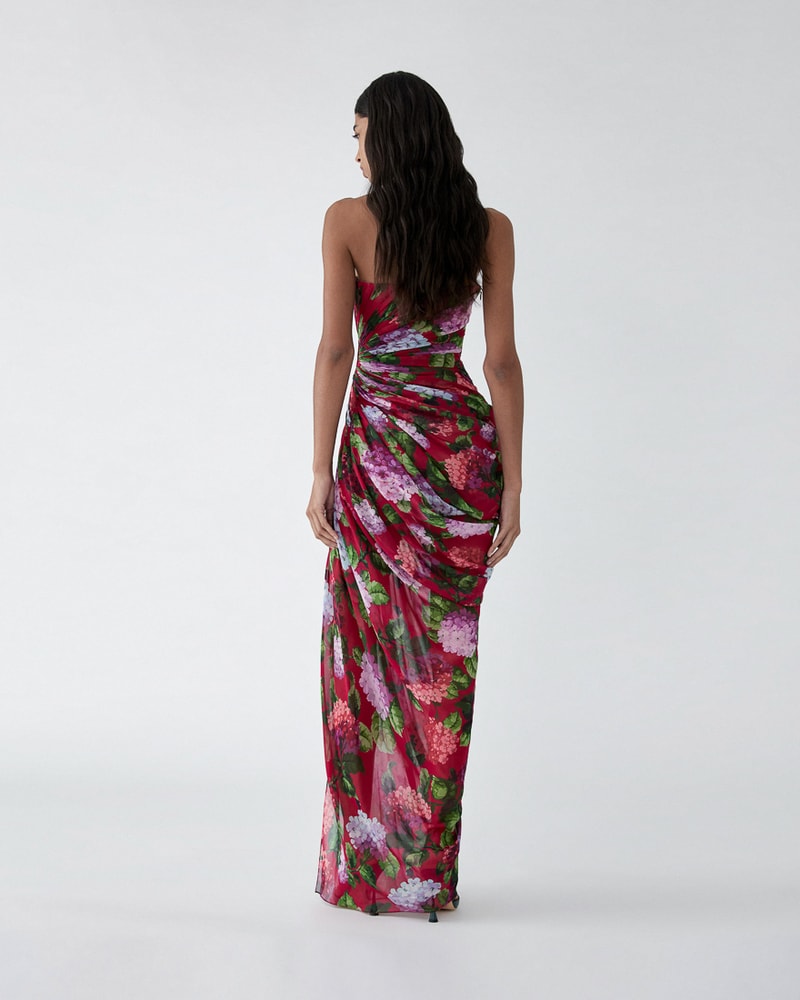 carolina herrera chiffon dress Tie-detailed ruffled tiered floral-print silk-chiffon midi dress - red