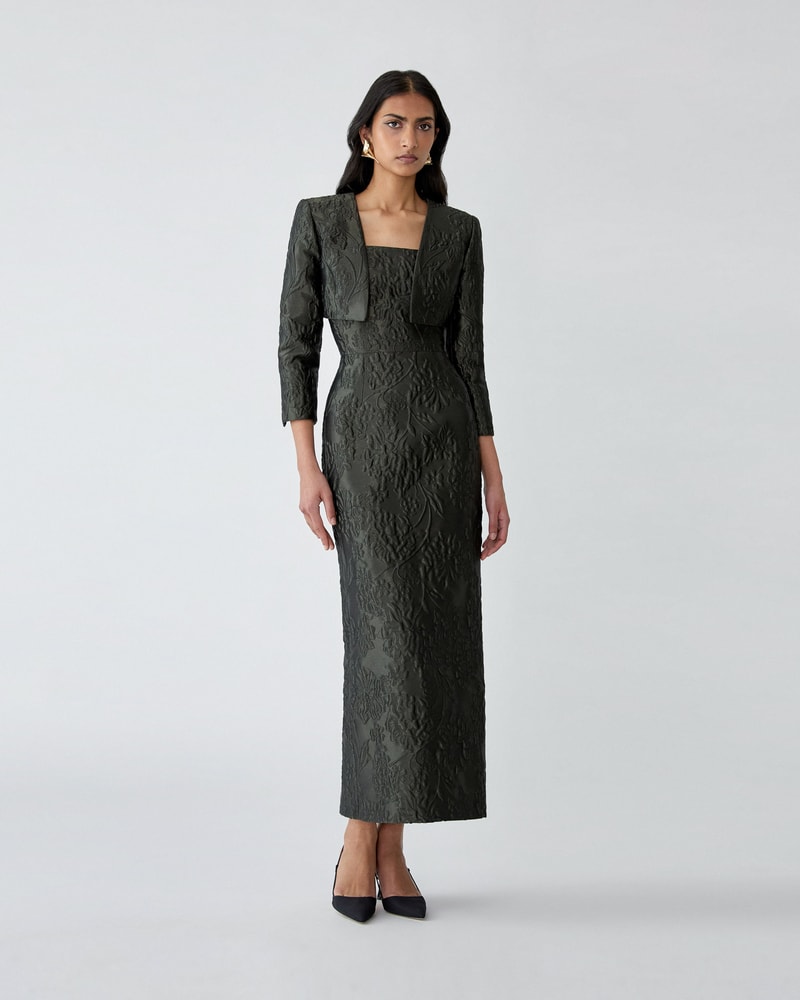 Floral Cloque Lurex Jacquard Bolero Jacket