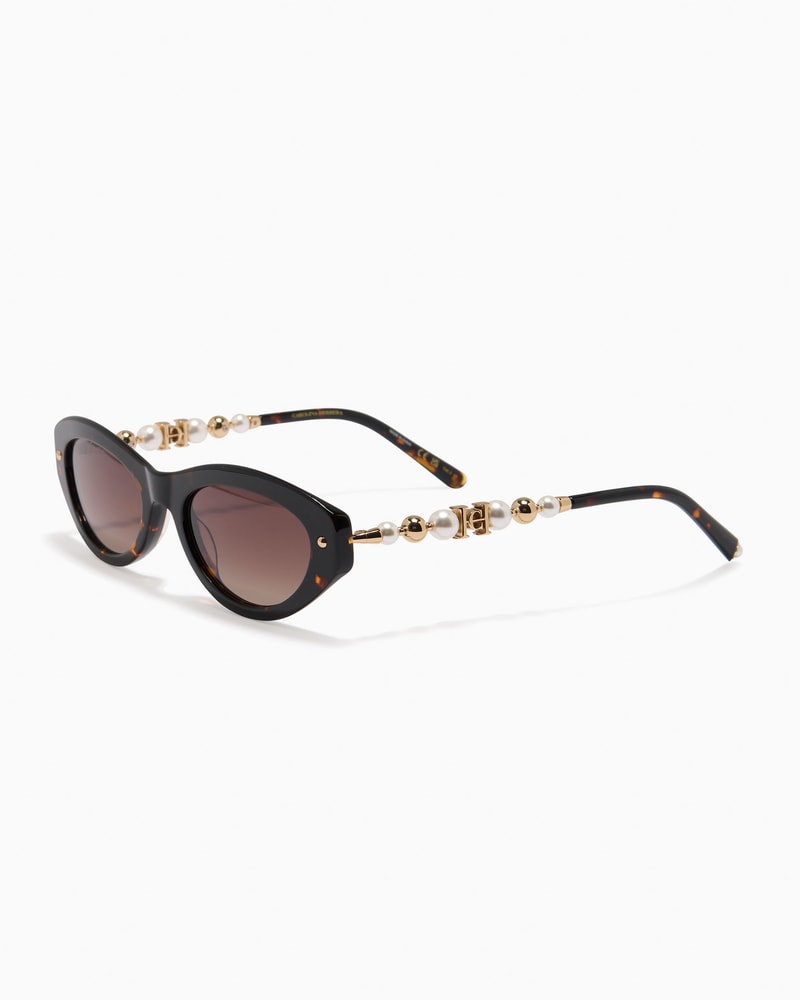 Pearl-Embellished Cat-Eye Sunglasses With Chain