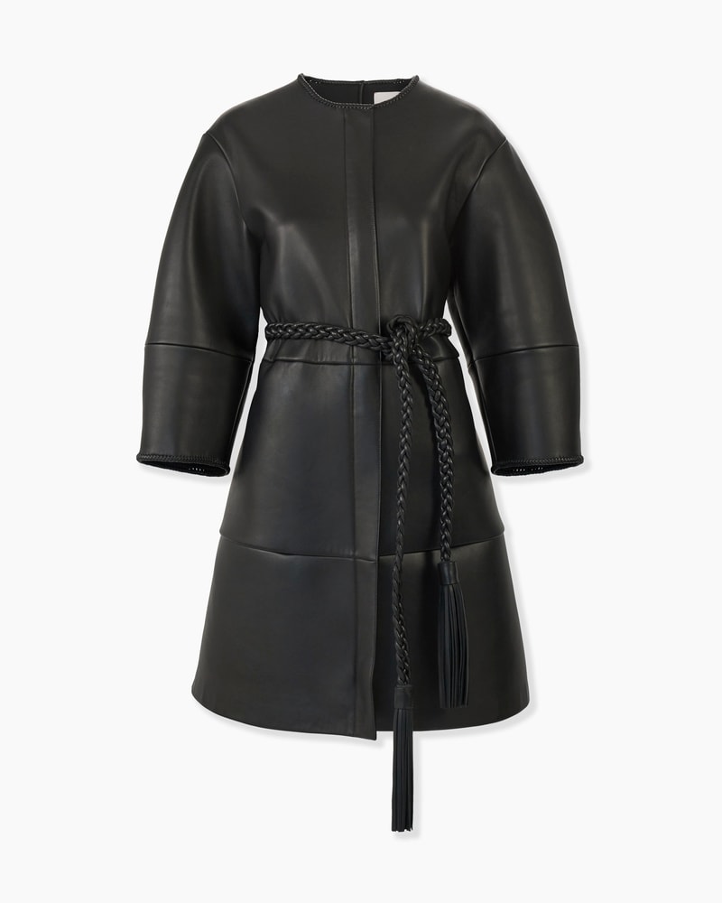 Arc Sleeve Leather Coat with Braided Belt