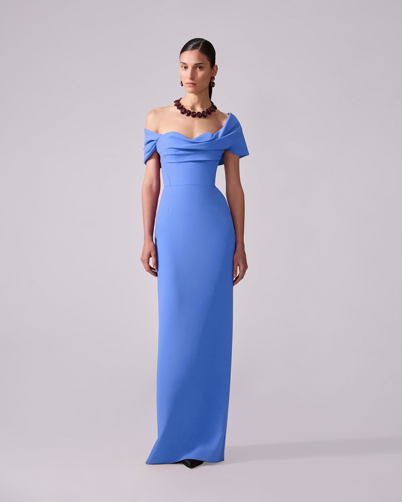 Draped Off-Shoulder Column Gown