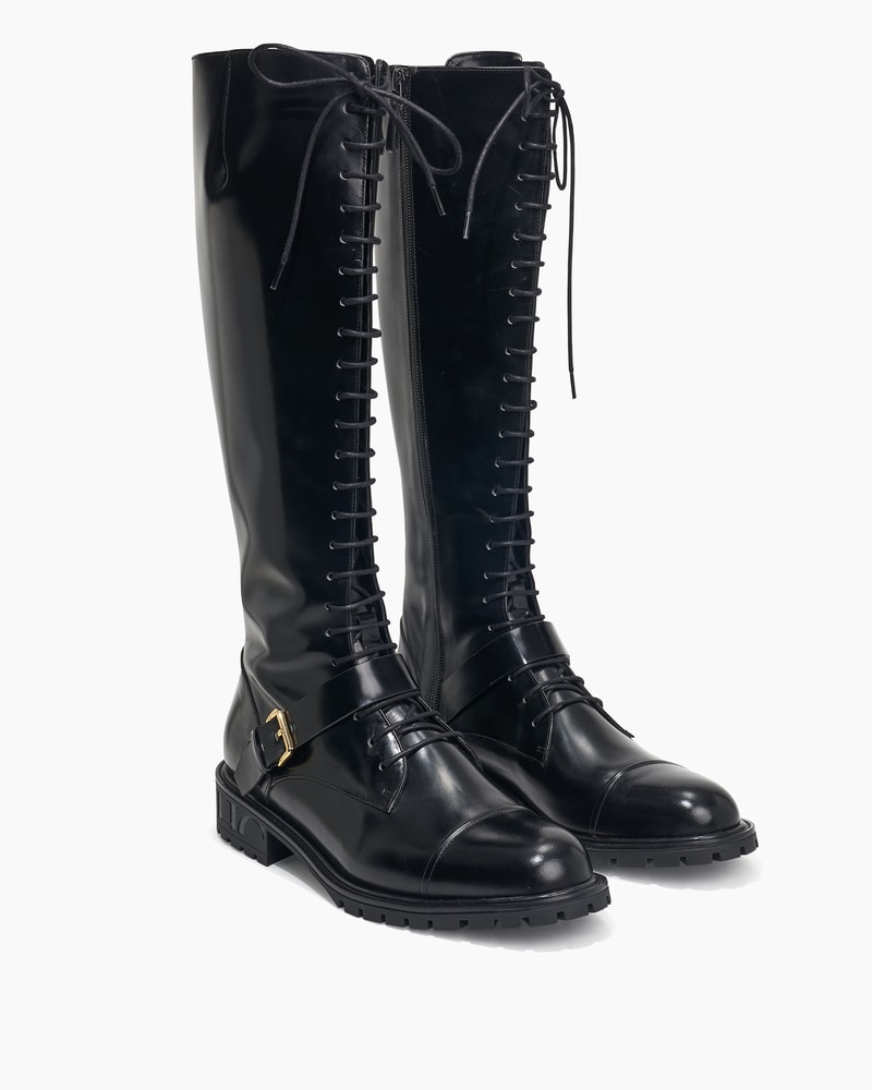 Spazzolato Leather Tall Lace-Up Boots