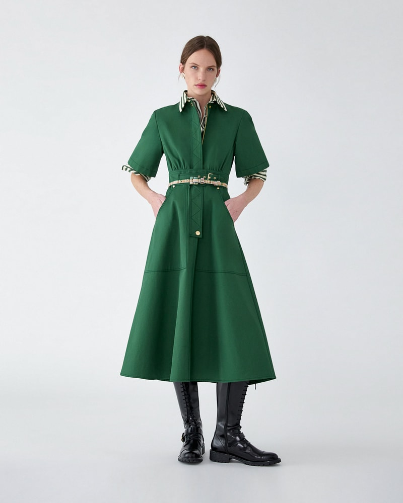 Gabardine A-Line Midi Dress